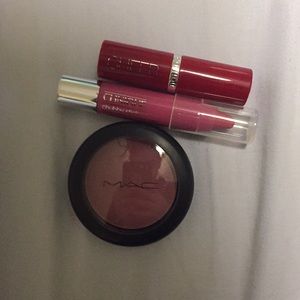 Mac blush with 2 Clinique mini lip products/bag